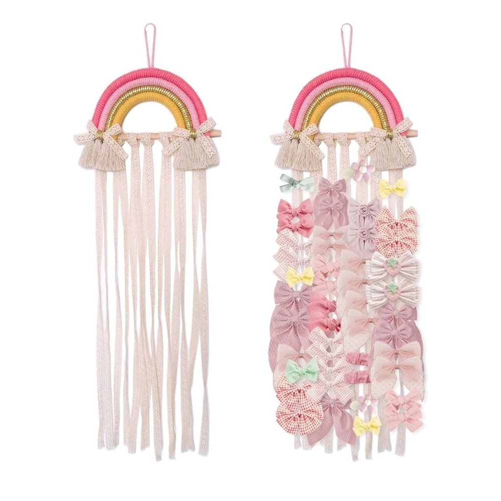 Bow and Hair Clip Holder Rainbow Pink and Cream Girls